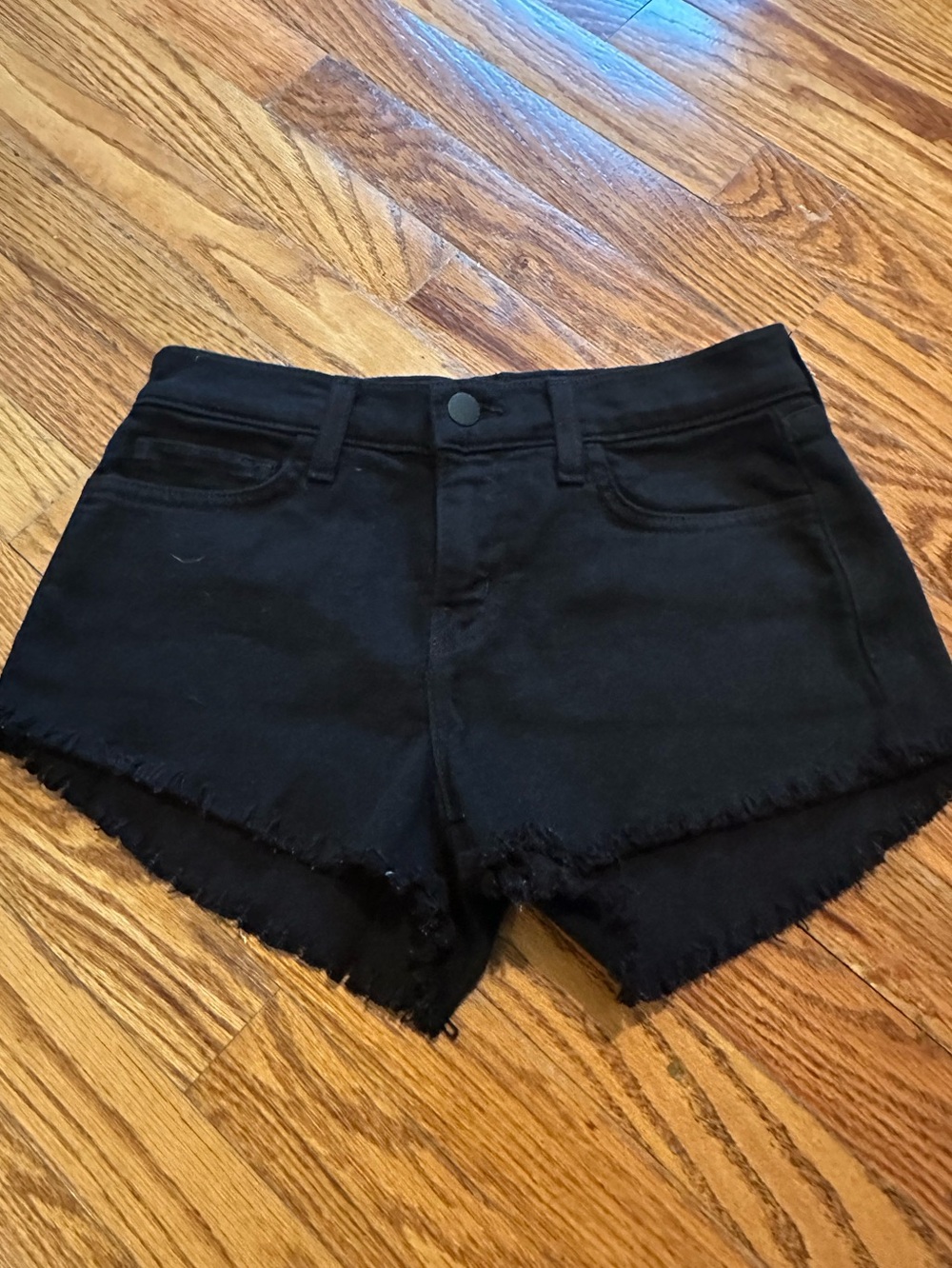 L'AGENCE Black Frayed Hem Denim Cutoff Shorts